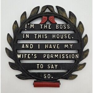 Vintage Trivet Retro Kitchen Hot Plate Funny Decor “I’m The Boss‎ With Wife’s Pe